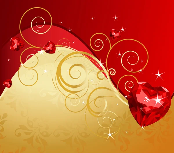 Złote Walentynki Tło Rubinowym Sercem — Wektor stockowy