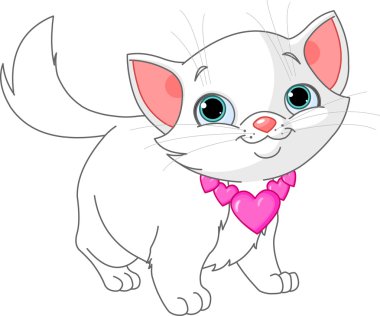 Adorable white kitten with collar made from hearts clipart