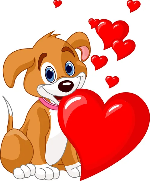 Lindo Cachorro Sosteniendo Corazón Rojo Boca Añadir Propio Texto — Archivo Imágenes Vectoriales