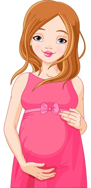 Glückliche Schwangere Frau Bereit Mutter Sein Schwangere Rosafarbenen Schwangerschaftskleid Ist — Stockvektor