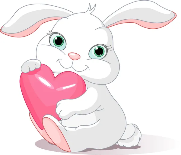 Маленький Прекрасный Кролик Держит Сердце Любви — стоковый вектор