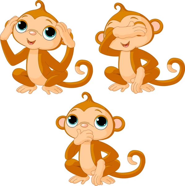 Tre små apor — Stock vektor