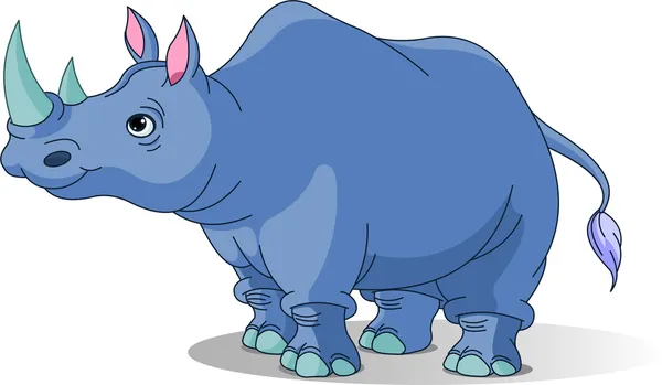 Cartone Animato Rinoceronte Divertente Isolato Bianco — Vettoriale Stock