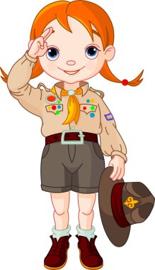 Young happy boy scout girl doing a hand sign clipart