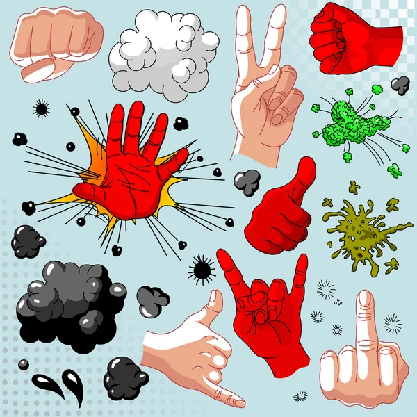 Çizgi Roman Eller Koleksiyonu Icon Set — Stok Vektör