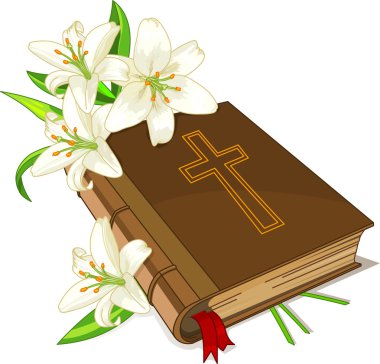 Bible and lily flowers clipart