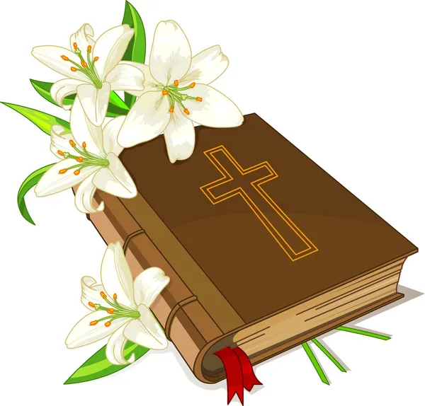 Bible and lily flowers — Stock Vector