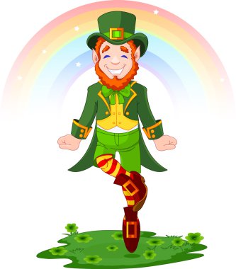 Full length drawing of a leprechaun dancing a jig for St. Patrick's Day clipart