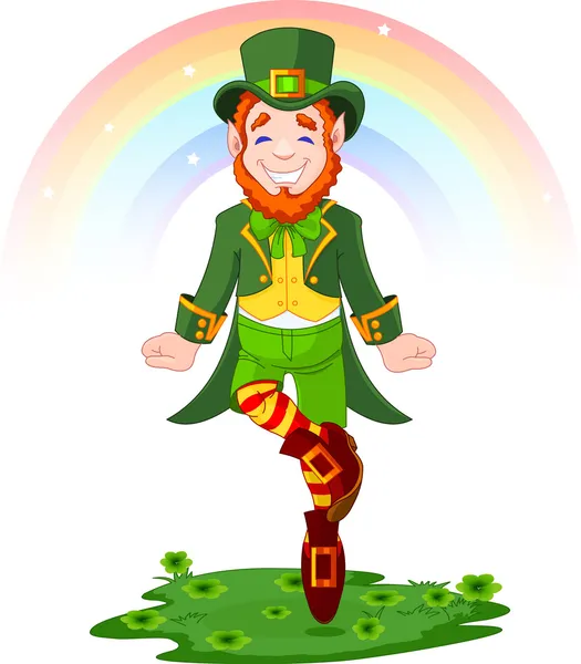 全長聖 Patrick 日ジグを踊るレプラコーンの描画 — ストックベクタ