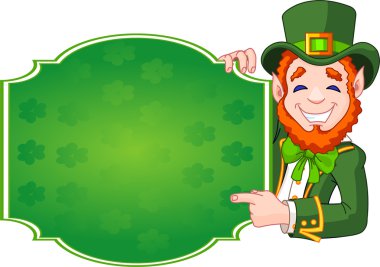 Great illustration of a cartoon St. Patrick's Day Lucky Leprechaun holding sign clipart