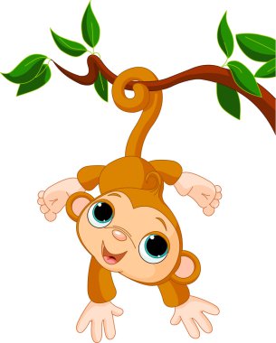 Baby monkey on a tree clipart