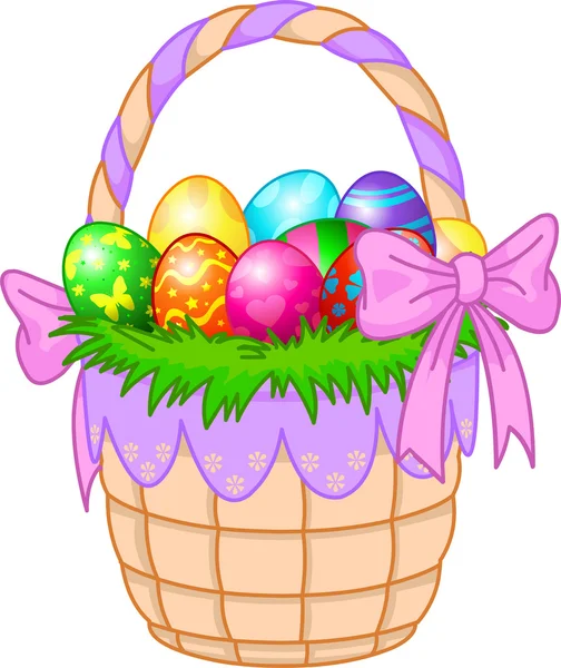 Velikonoční košík s barevnými vejci — Stockový vektor