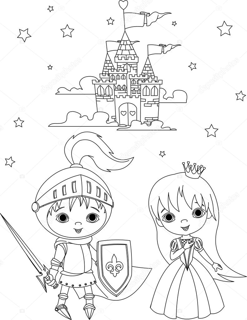 Medieval knight and princess coloring page