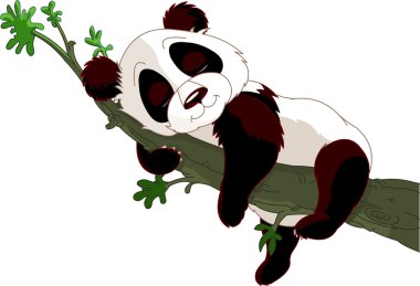 Panda sleeping on a branch clipart