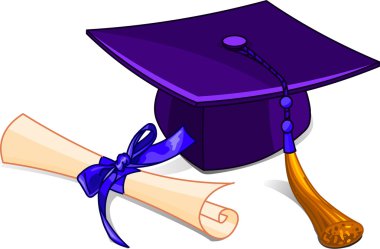 Graduation cap and diploma clipart