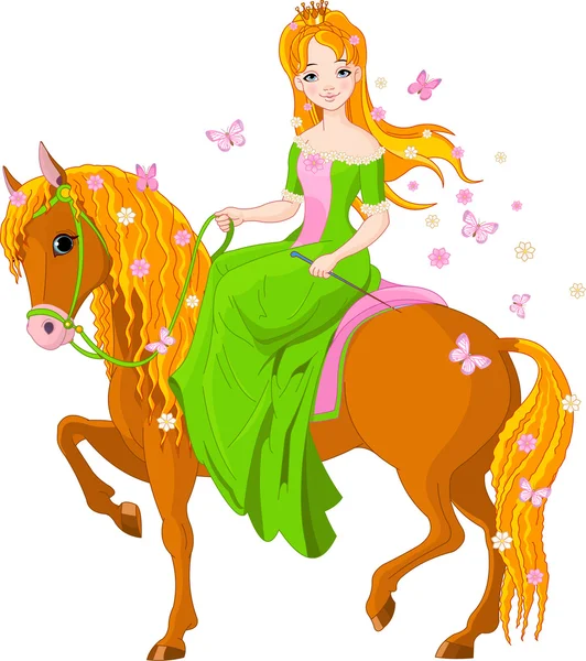 Princess riding horse. Spring — Stock Vector