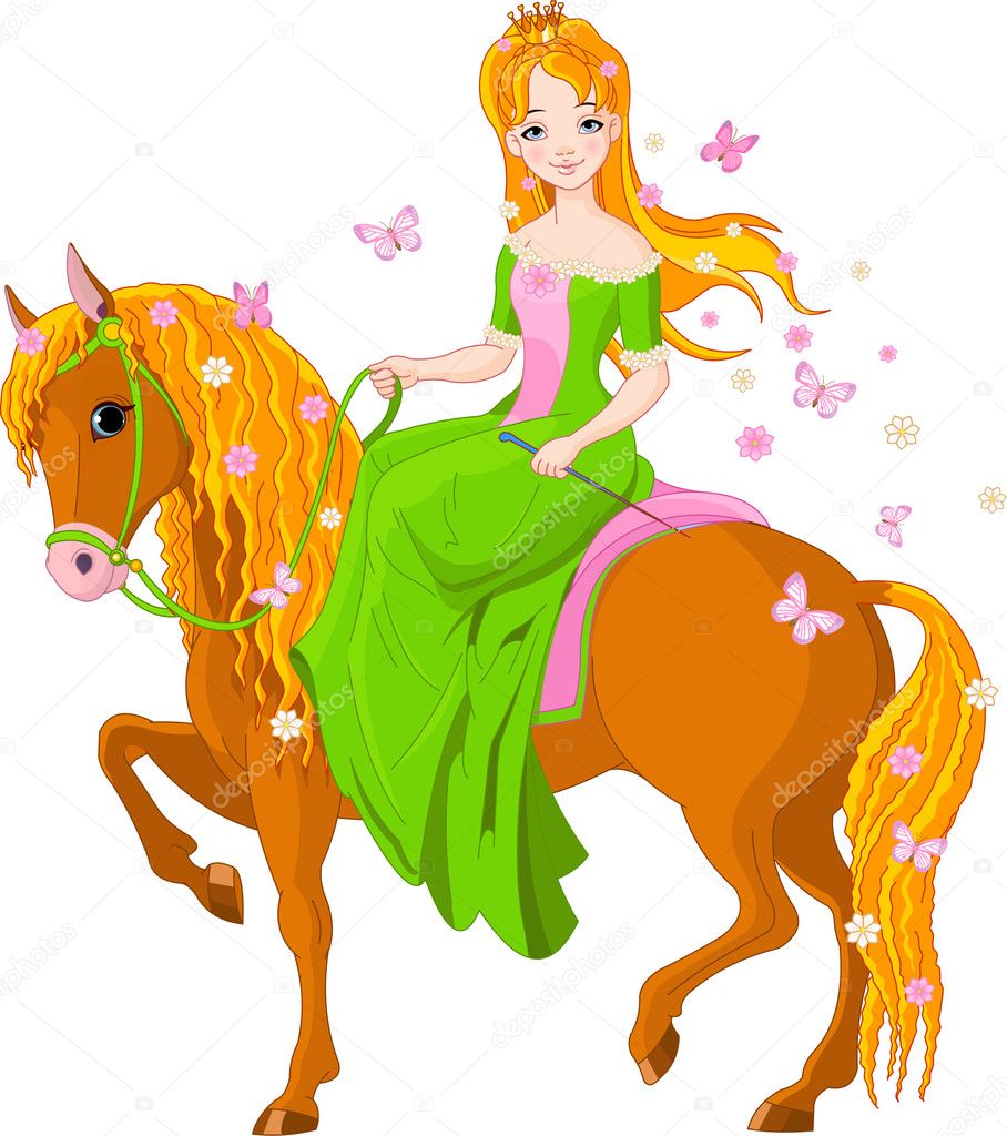 Princess riding horse. Spring