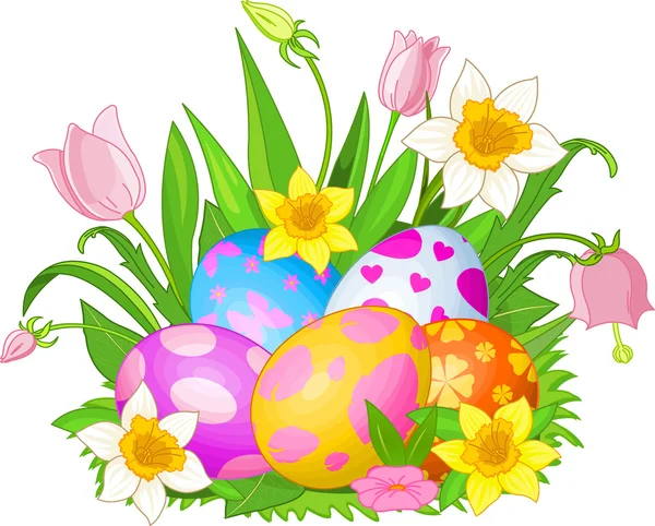 Çimenlerdeki Paskalya yumurtaları — Stok Vektör