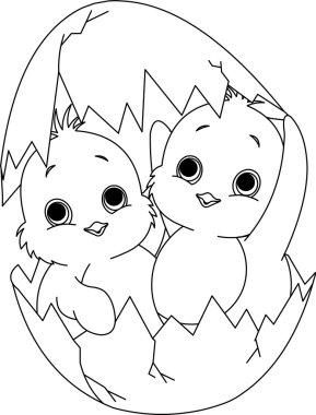 Two Easter chickens in the egg. Coloring page clipart