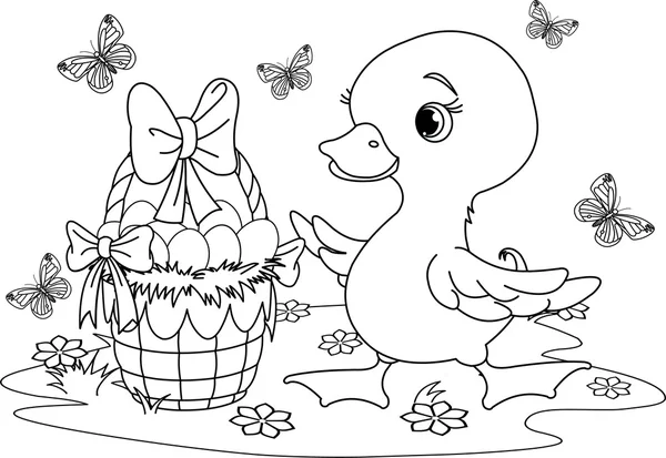 Easter duckling. Coloring page — Stock Vector
