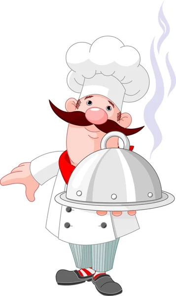 Chef cozinheiro e prato — Vetor de Stock