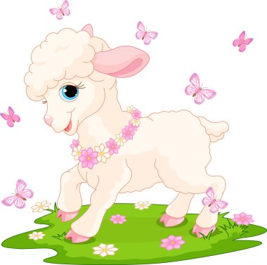 Easter lamb and butterflies clipart