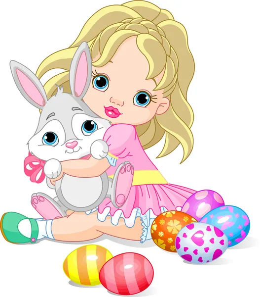 Μικρό κορίτσι και Πάσχα λαγουδάκι小女孩和复活节兔子 — Διανυσματικό Αρχείο