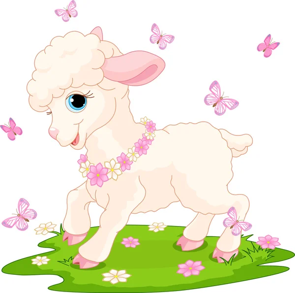 Easter lamb and butterflies — Stock Vector