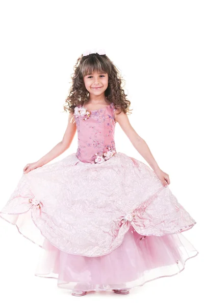 美丽的小公主在豪华礼服跳舞 — 图库照片