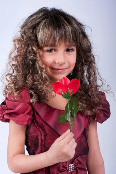 Belle Petite Fille Avec Rose — Photo