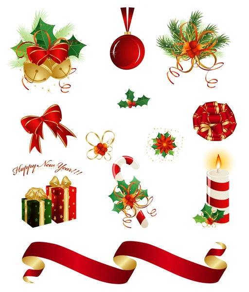 Set di elementi di design natalizio — Vettoriale Stock