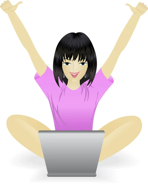 stock vector Girl in pink with laptop