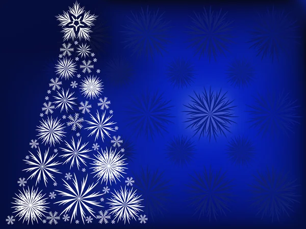 Kerstboom in de blauwe sneeuwvlokken — Stockvector