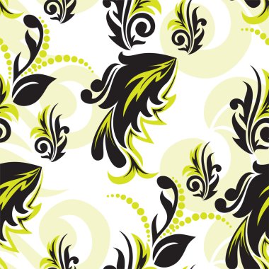 Abstract black-and-green floral seamless pattern clipart