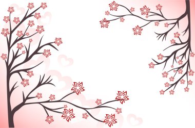 Abstract background with pink flowering branches and hearts clipart