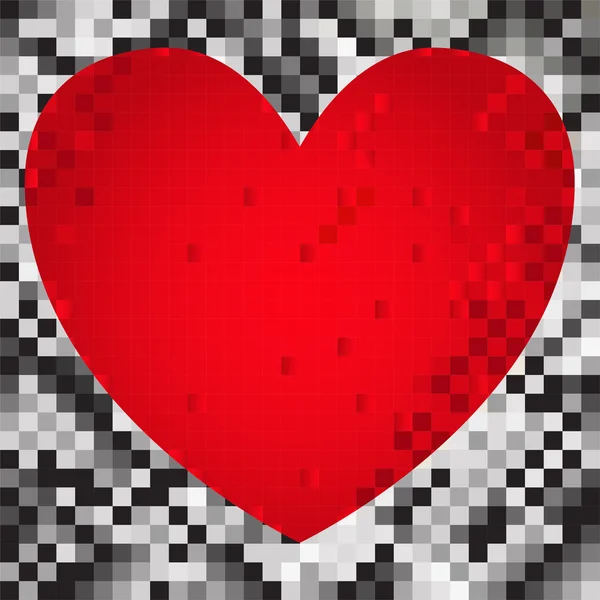 Černé Šedé Pozadí Abstraktní Čtverců Červeným Srdcem — Stockový vektor