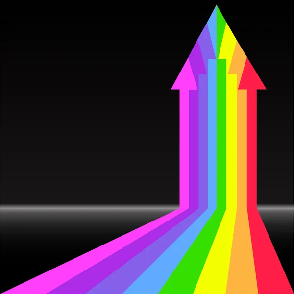 Arrow Rainbow Stripes Black Background — Stock Vector