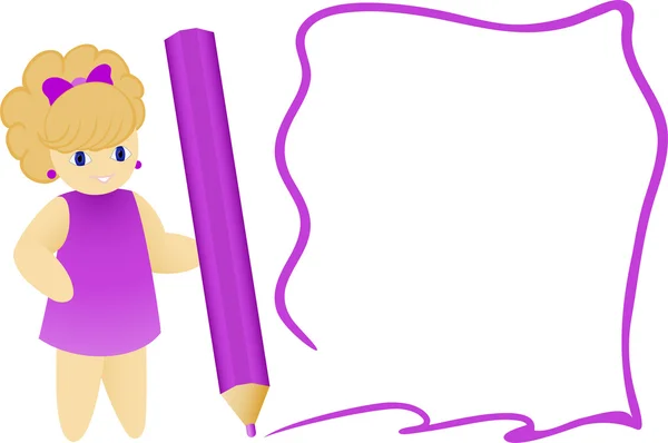 Cartoon Mädchen Mit Bleistift Und Bemaltem Rahmen — Stockvektor