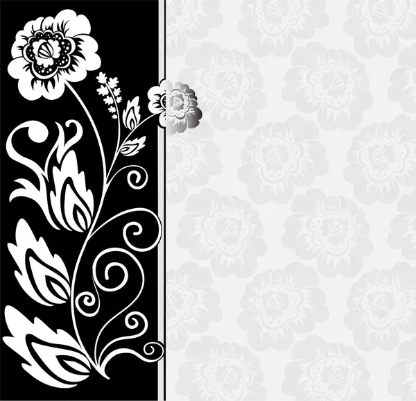 Abstrato Fundo Preto Branco Com Flores Elementos Florais — Vetor de Stock