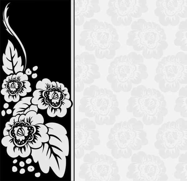 Fleurs grises sur fond noir et blanc — Image vectorielle