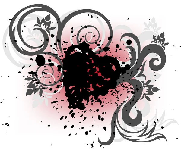 Coeur Stylisé Des Éclaboussures Des Boucles Noires Sur Fond Blanc — Image vectorielle