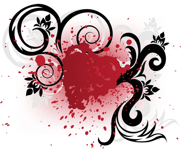 Coeur Stylisé Pulvérisation Rouge Boucles Noires Sur Fond Blanc — Image vectorielle