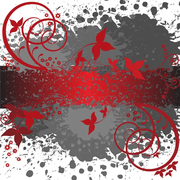 Abstrait Fond Gris Éclaboussé Avec Des Éléments Floraux Rouges — Image vectorielle