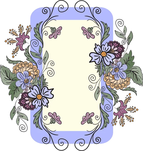 Verticale Frame Gemaakt Van Handgetekende Bloemen — Stockvector