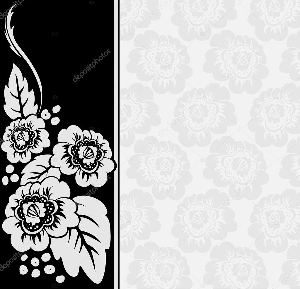 Gray flowers on a black and white background
