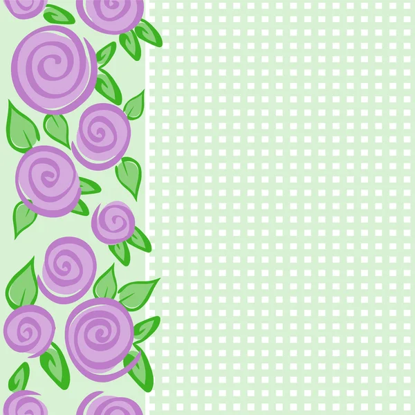 绿色无缝垂直分布格局与玫瑰和单元格 — 图库矢量图片