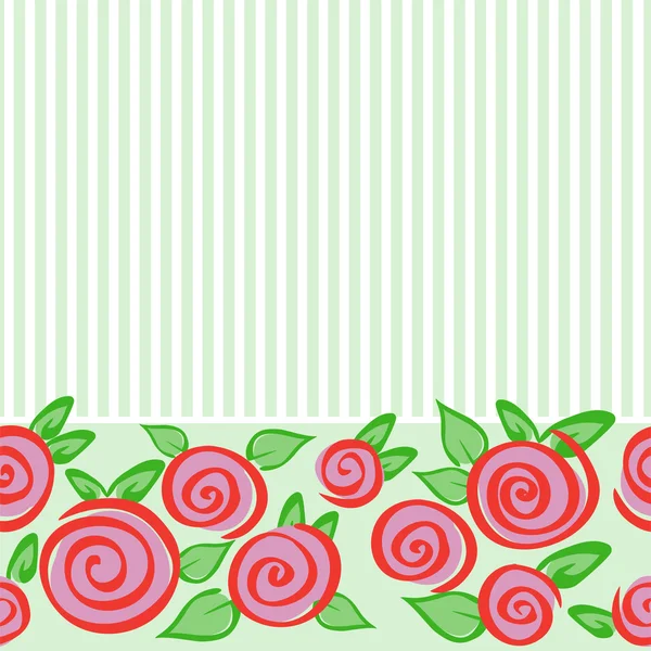 Modèle Horizontal Sans Couture Vert Avec Des Roses Des Rayures — Image vectorielle