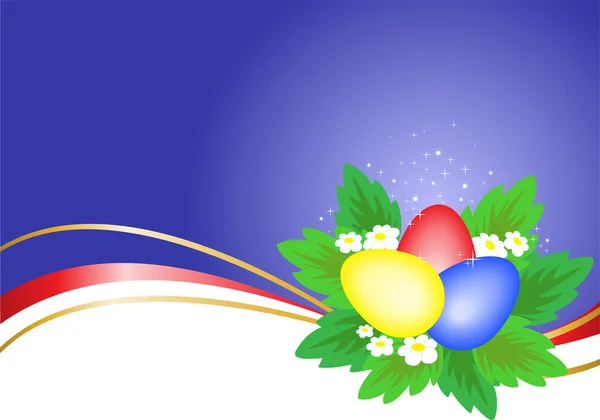 Tres huevos de Pascua sobre un fondo azul — Archivo Imágenes Vectoriales