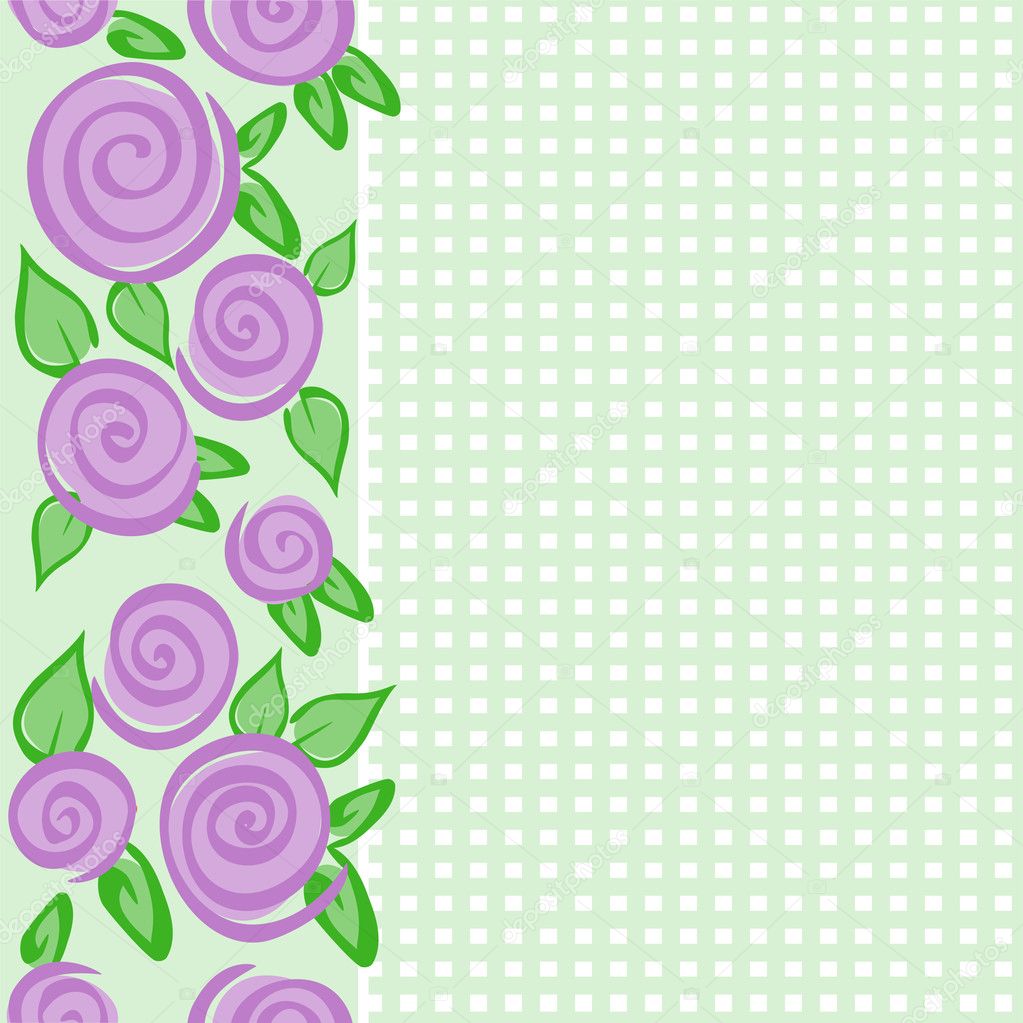 Green seamless vertical pattern with roses and cells