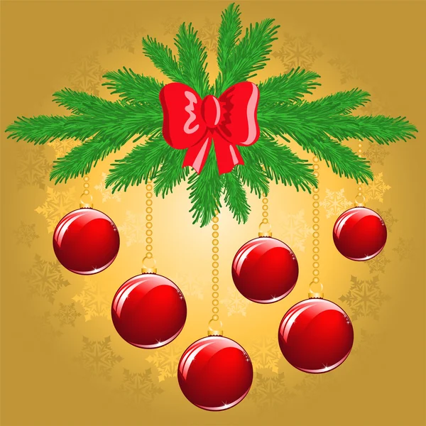 Branche de pin avec boules rouges — Image vectorielle